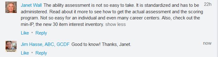 "The ability assessment is not so easy to take," writes Janet Wall in A LinkedIn reply/comment.